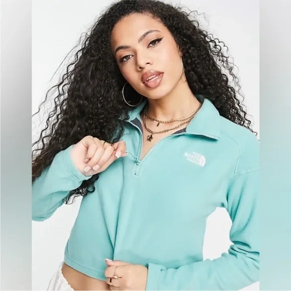 The North Face glacier cropped fleece 1/4 zip in wasabi green M - Picture 2 of 7